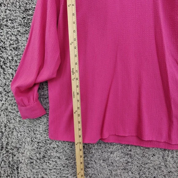 Belle Kim Gravel Womens Gauzy Preppy Lightweight Top L Hot Pink Textured VNeck - Picture 3 of 16